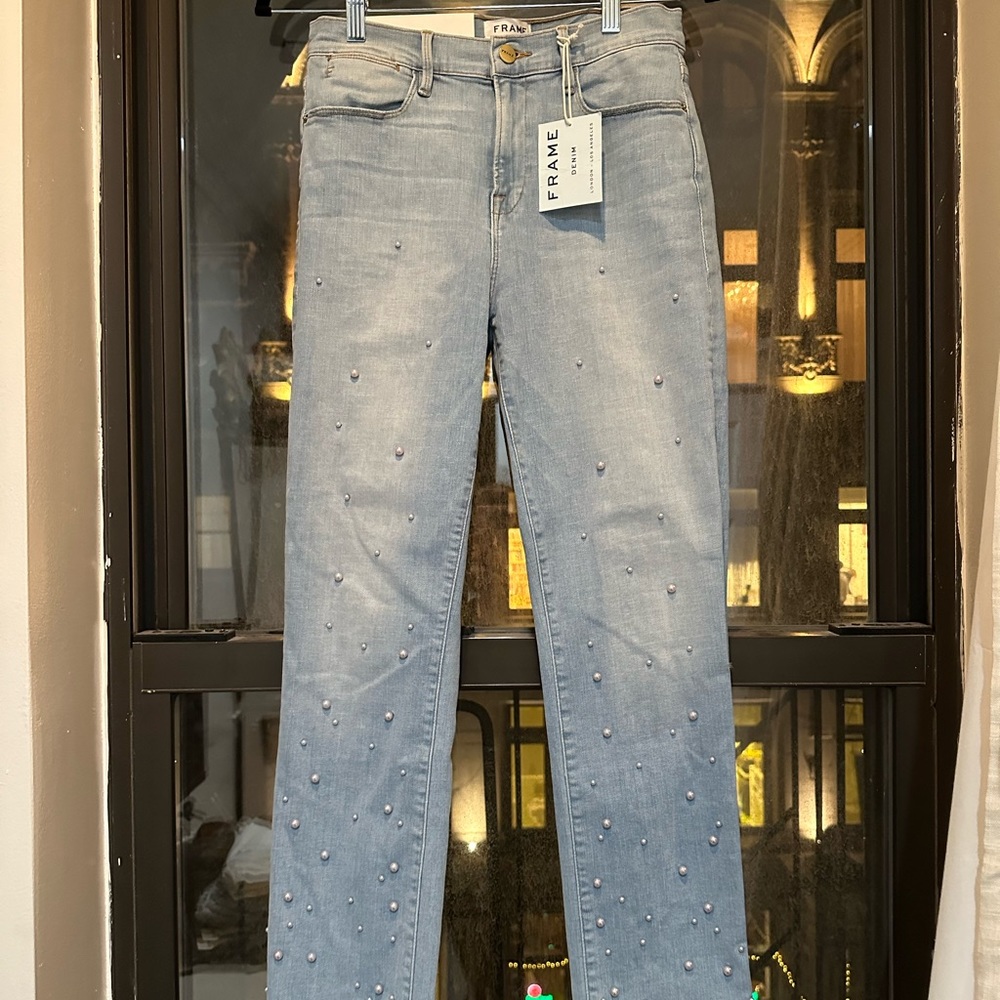 FRAME Le High Pearl Straight-Leg Cropped Jean